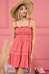 BiBi Smocked Ruffle Hem Mini Dress - Trendsi - Flyclothing LLC