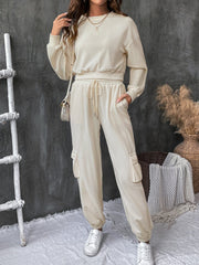 Round Neck Long Sleeve Top and Pants Set - Trendsi