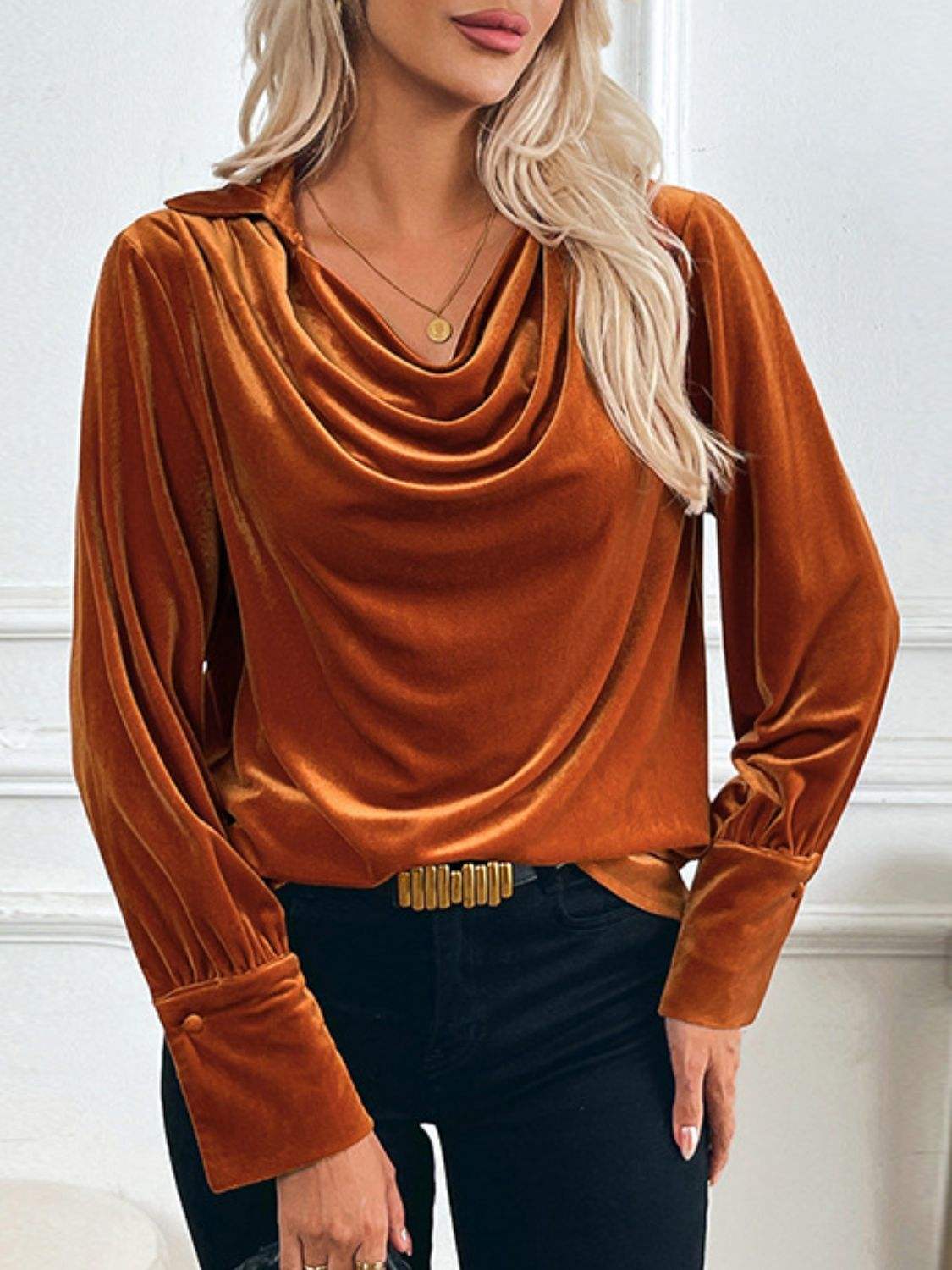 Perfee Ruched Long Sleeve Blouse - Trendsi - Flyclothing LLC