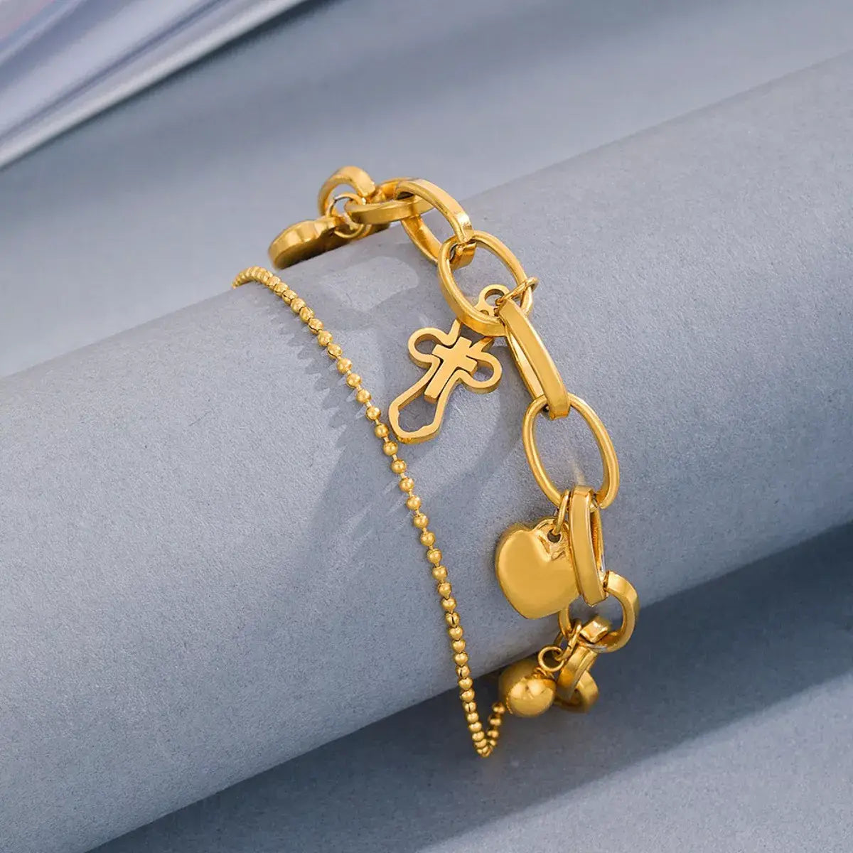Cross and Heart Charm Bracelet - Trendsi - Flyclothing LLC