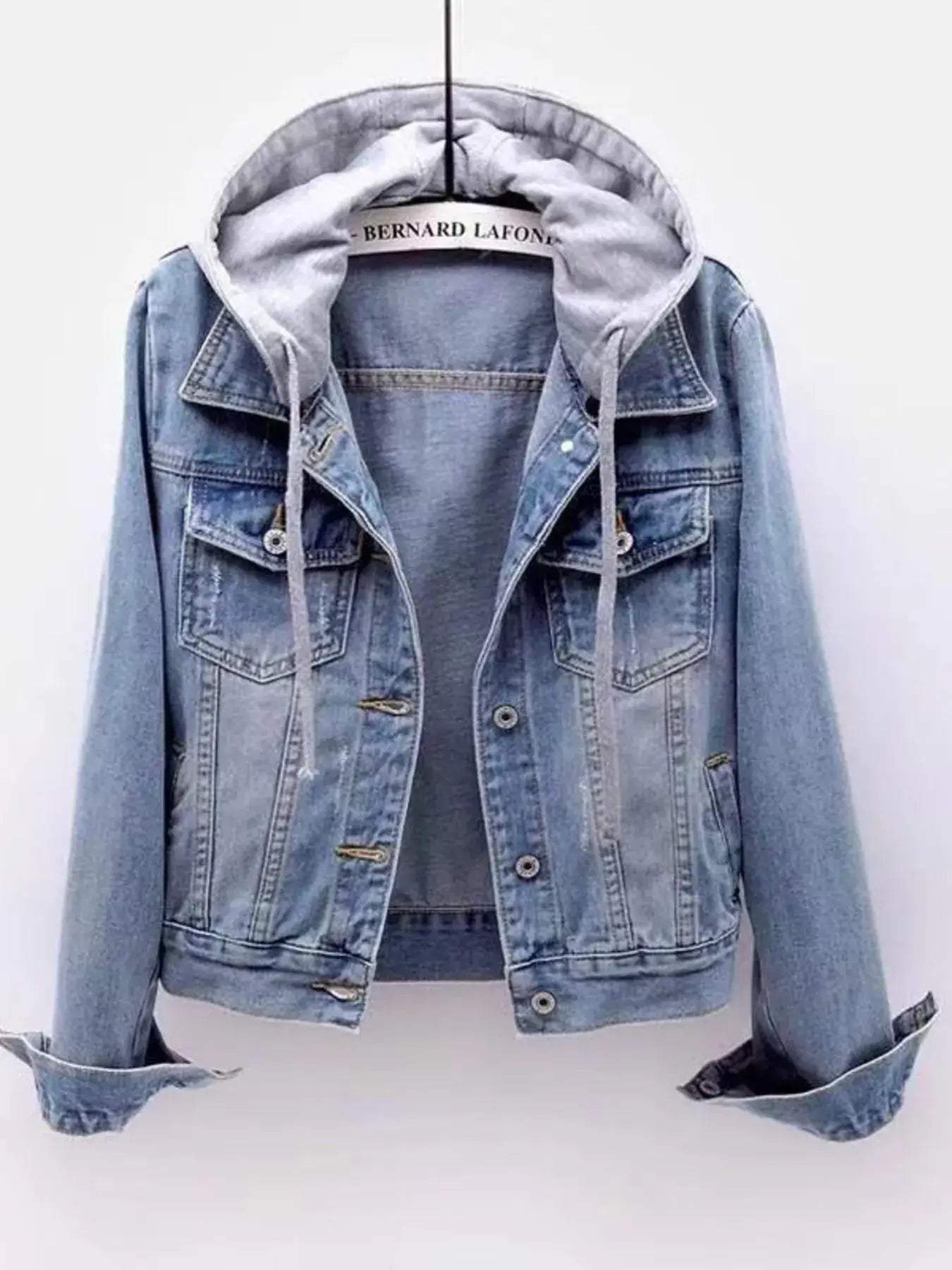 Full Size Button Up Drawstring Hooded Denim Jacket Plus Size - Trendsi - Flyclothing LLC