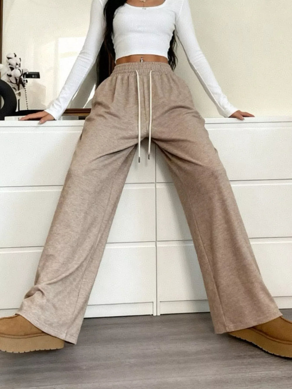 Full Size Drawstring High Waist Wide Leg Pants Plus Size - Trendsi - Flyclothing LLC