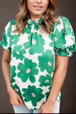Ruffled Printed Mock Neck Short Sleeve Blouse - Trendsi - Flyclothing LLC