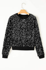 Sequin Round Neck Long Sleeve Blouse - Trendsi - Flyclothing LLC