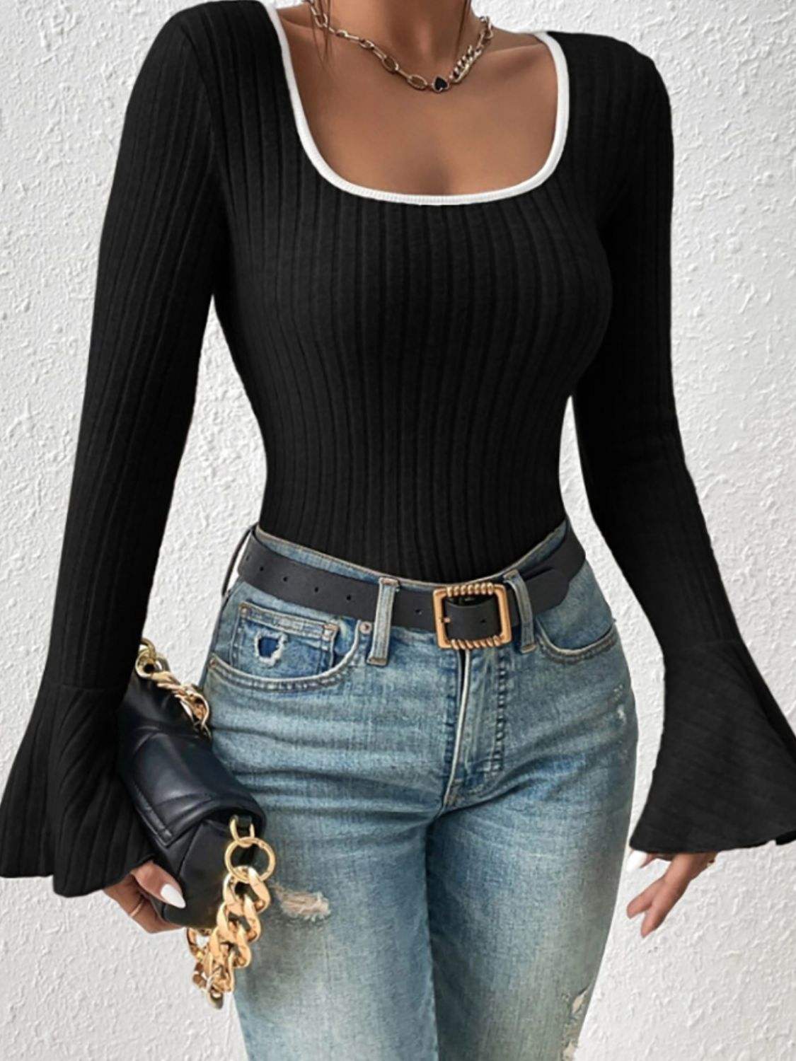 Scoop Neck Long Sleeve T-Shirt - Trendsi - Flyclothing LLC