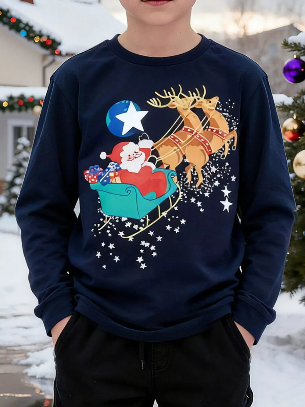 Children's Santa Graphic Long Sleeve T-Shirt - Trendsi - Flyclothing LLC