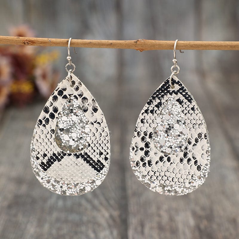 PU Leather Sequin Teardrop Earrings - Trendsi