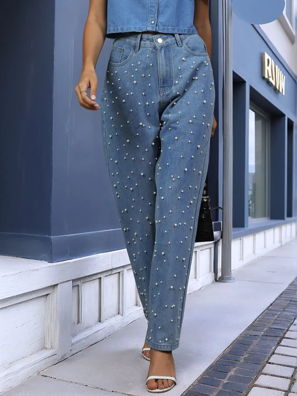 Pearl Detail Jeans with Pockets - Trendsi - Flyclothing LLC