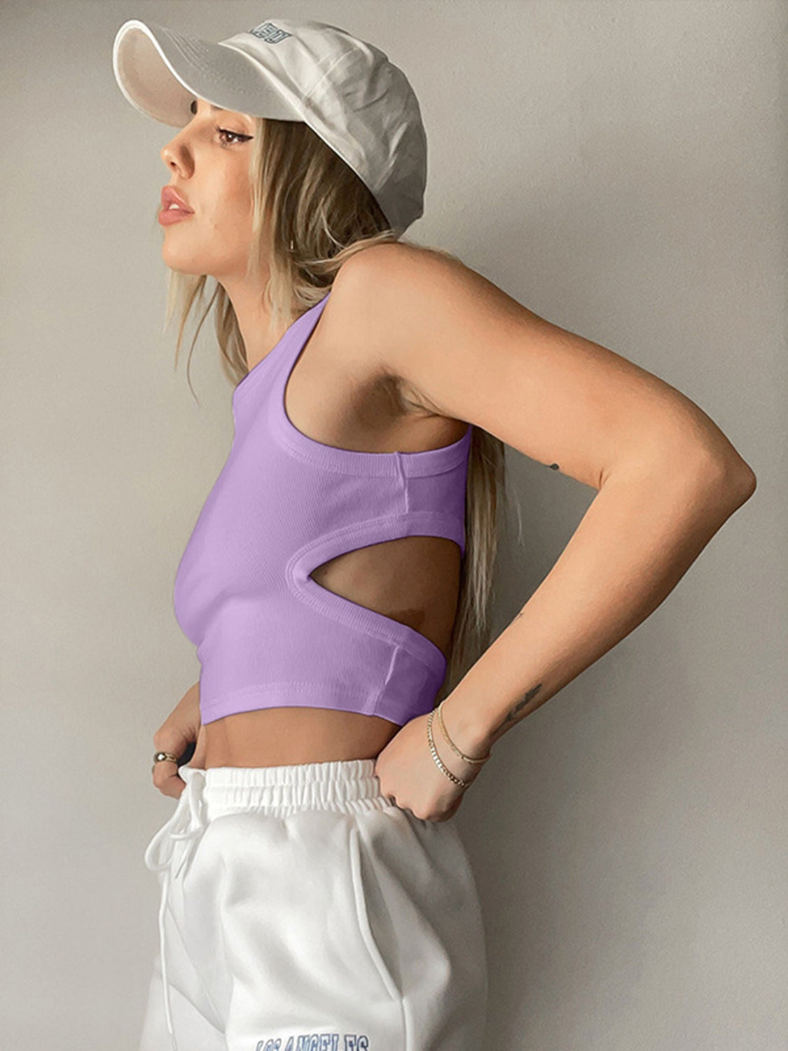 Cutout Round Neck Tank - Trendsi - Flyclothing LLC