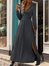 Lace Detail Slit V-Neck Long Sleeve Dress - Trendsi - Flyclothing LLC