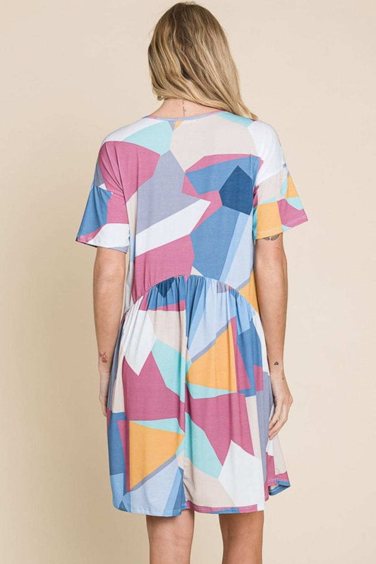 BOMBOM Ruched Color Block Short Sleeve Dress - Trendsi - Flyclothing LLC