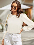 Round Neck Long Sleeve Blouse - Trendsi - Flyclothing LLC