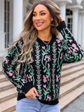 Flower Round Neck Long Sleeve Sweater - Trendsi - Flyclothing LLC
