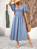 Side Slit Surplice Flutter Sleeve Midi Dress - Trendsi