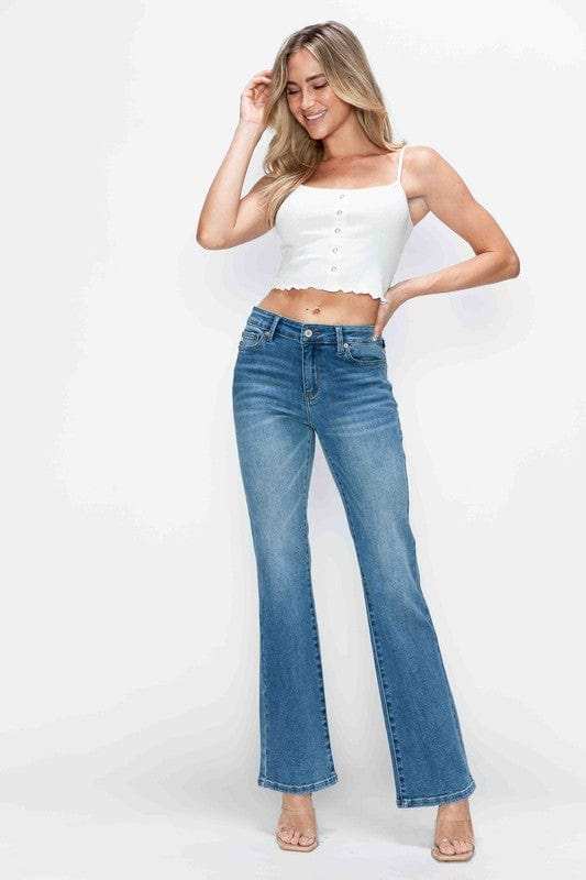 bytos Full Size Cat's Whiskers Mid Rise Bootcut Jeans - Trendsi - Flyclothing LLC