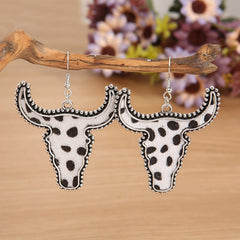 Alloy Animal Print Cow Head Earrings - Trendsi