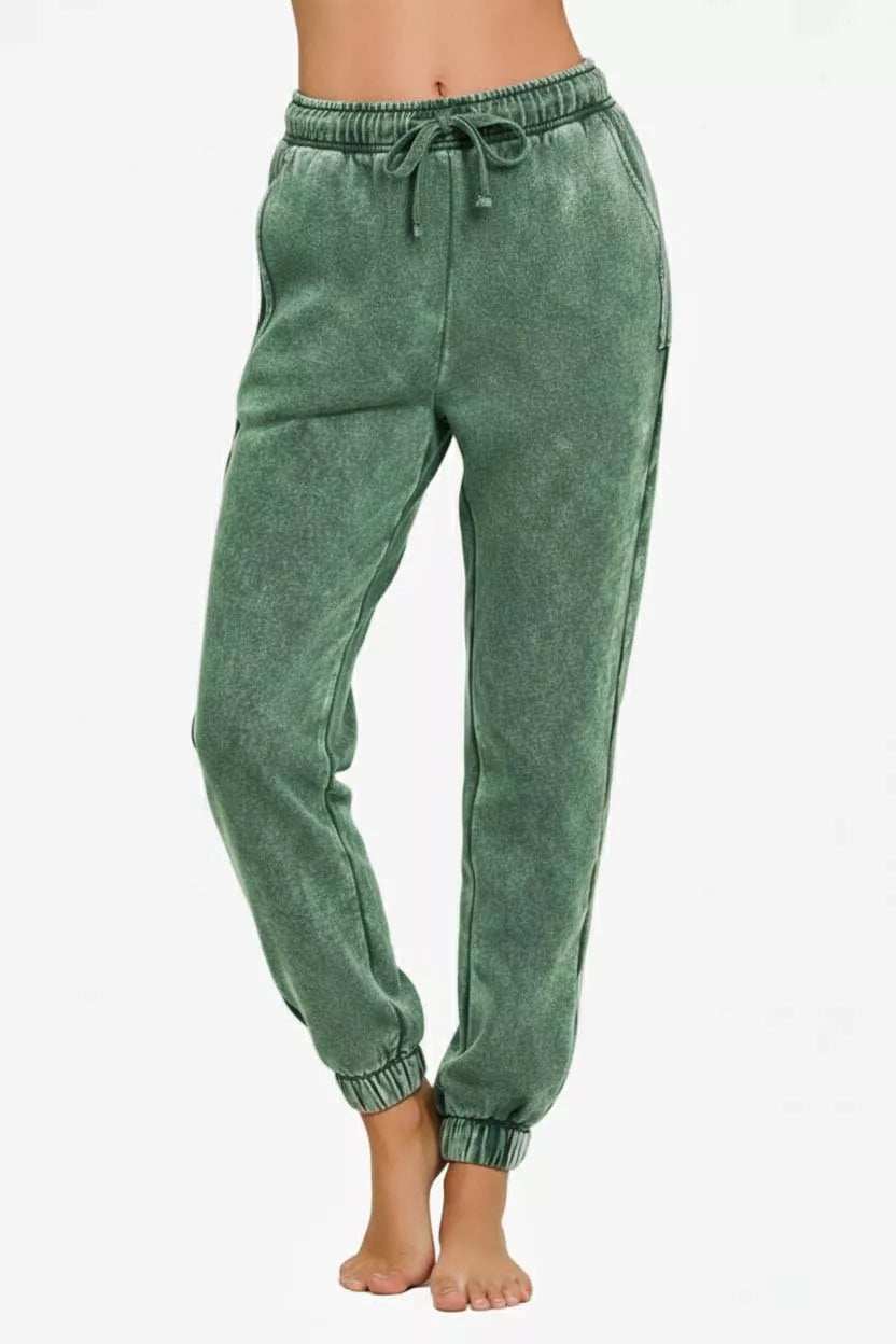 Zenana Acid Wash Fleece Sweatpants with Pockets - Trendsi - Flyclothing LLC