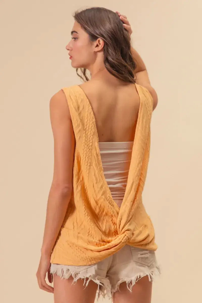 BiBi Textured Sweather Knit Twist Back Sleeveless Top - Trendsi - Flyclothing LLC