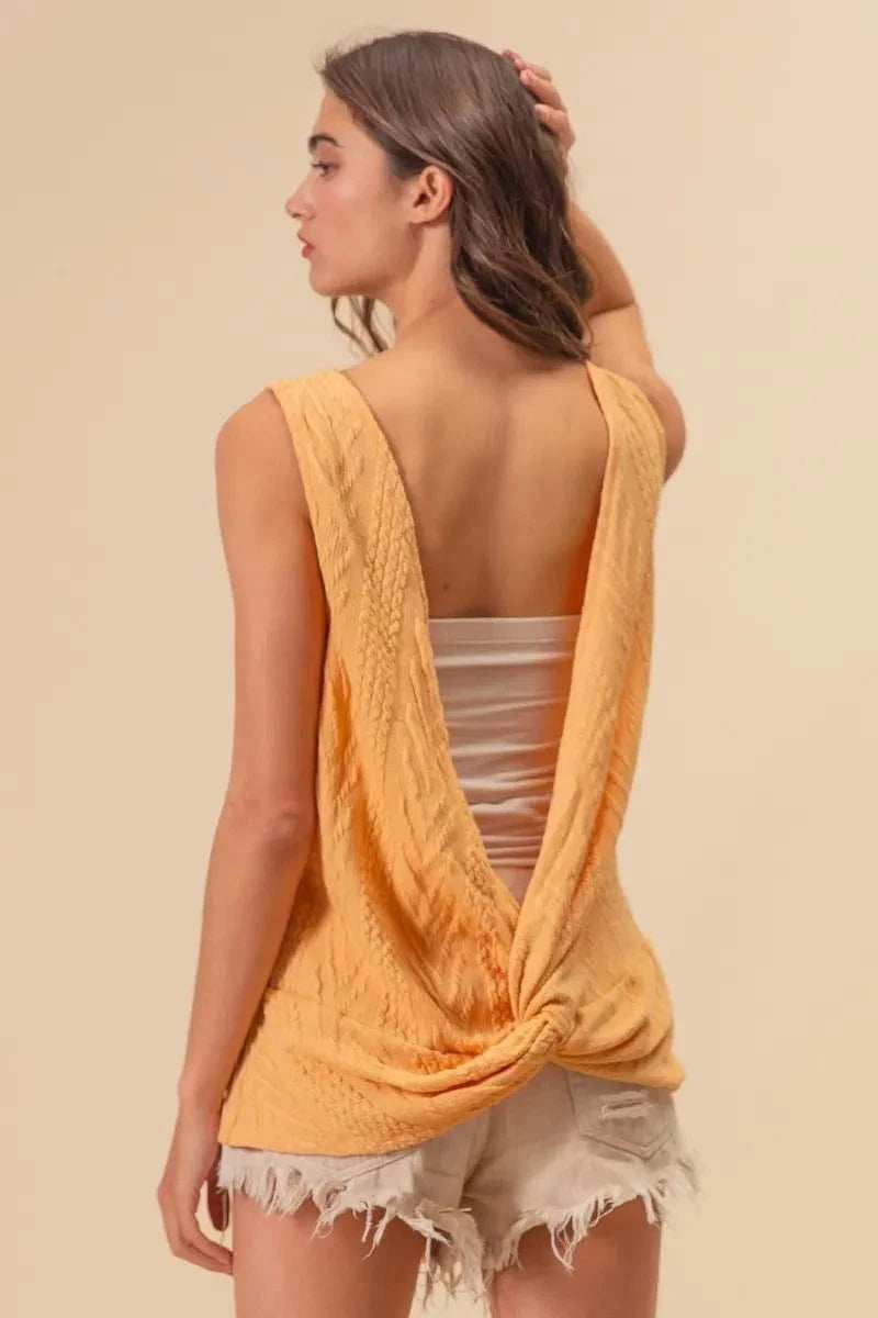 BiBi Textured Sweather Knit Twist Back Sleeveless Top - Trendsi - Flyclothing LLC