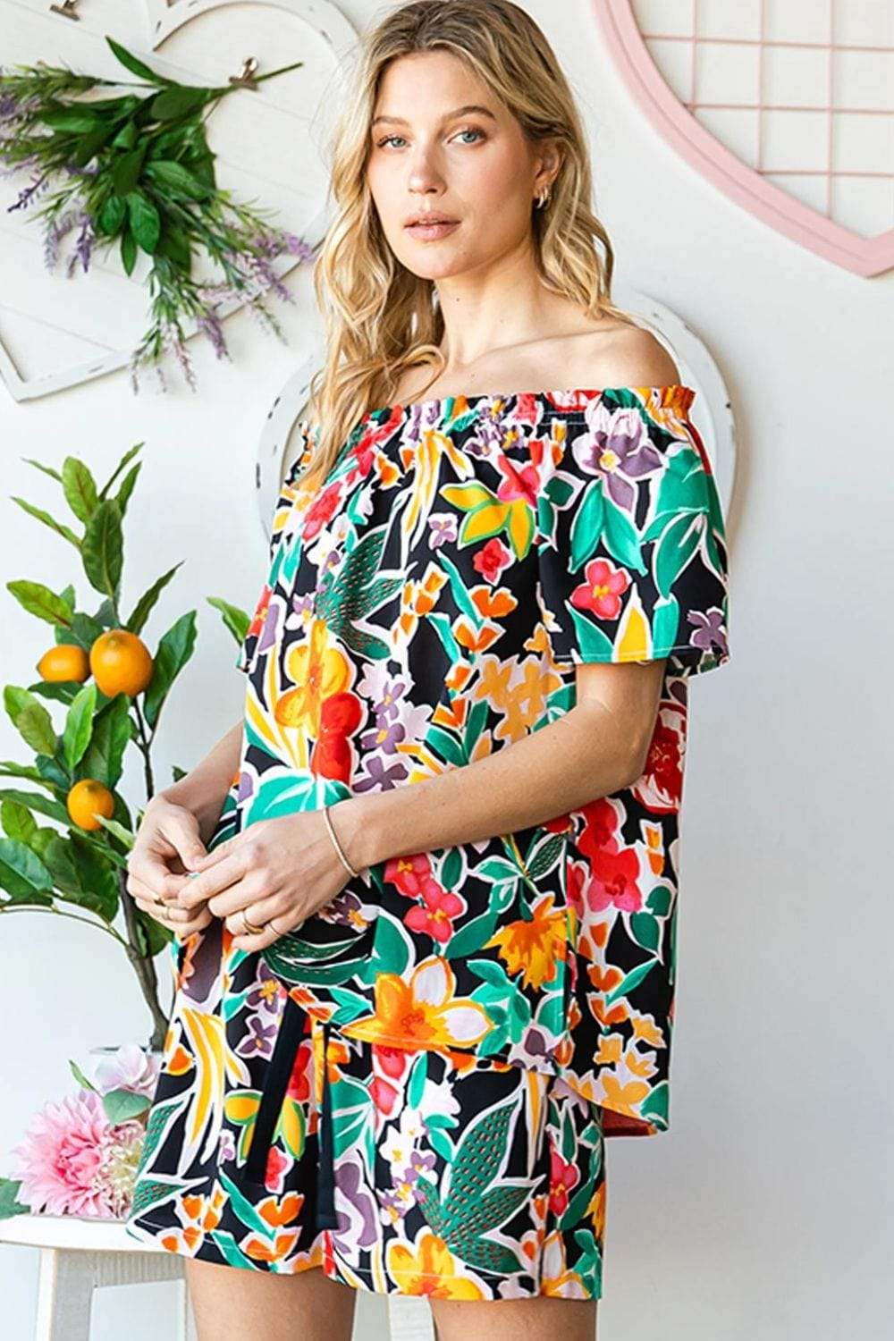 Cotton Bleu by Nu Label Floral Off-Shoulder Top - Trendsi - Flyclothing LLC