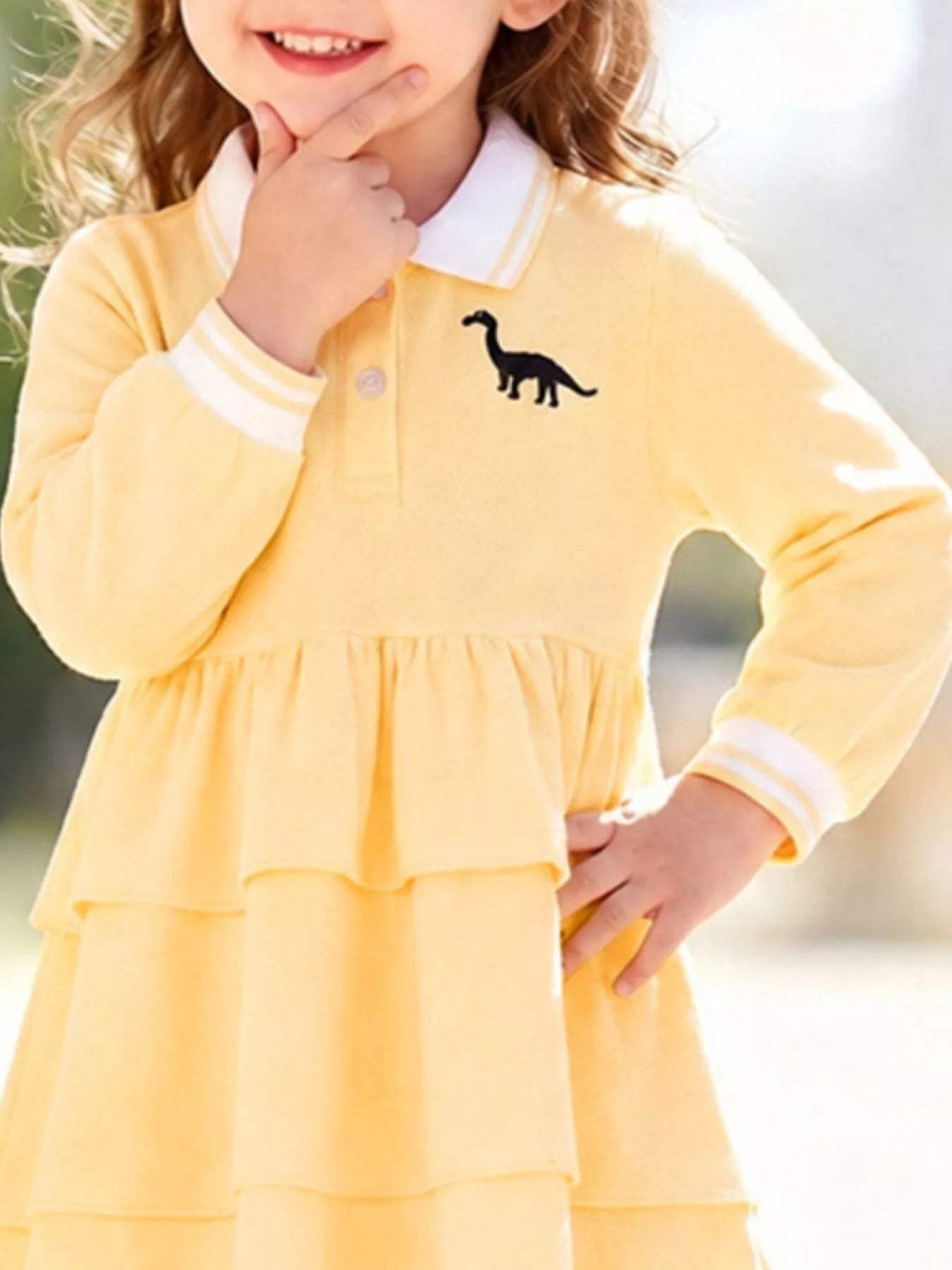 Children's Polo Collar Tiered Dress - Trendsi - Flyclothing LLC