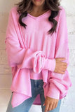 Waffle-Knit V-Neck Long Sleeve Blouse - Trendsi - Flyclothing LLC