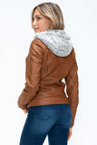 YMI Faux Layered Double-Zipper Jacket with Fuzzy Hood - Trendsi - Flyclothing LLC