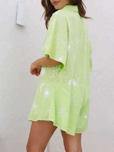 Printed Collared Neck Half Sleeve Romper - Trendsi - Flyclothing LLC