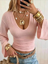 Slim Fit Flare Sleeve Top - Trendsi - Flyclothing LLC