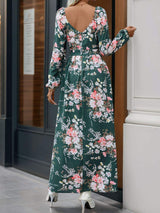 Slit Printed Surplice Long Sleeve Maxi Dress - Trendsi - Flyclothing LLC