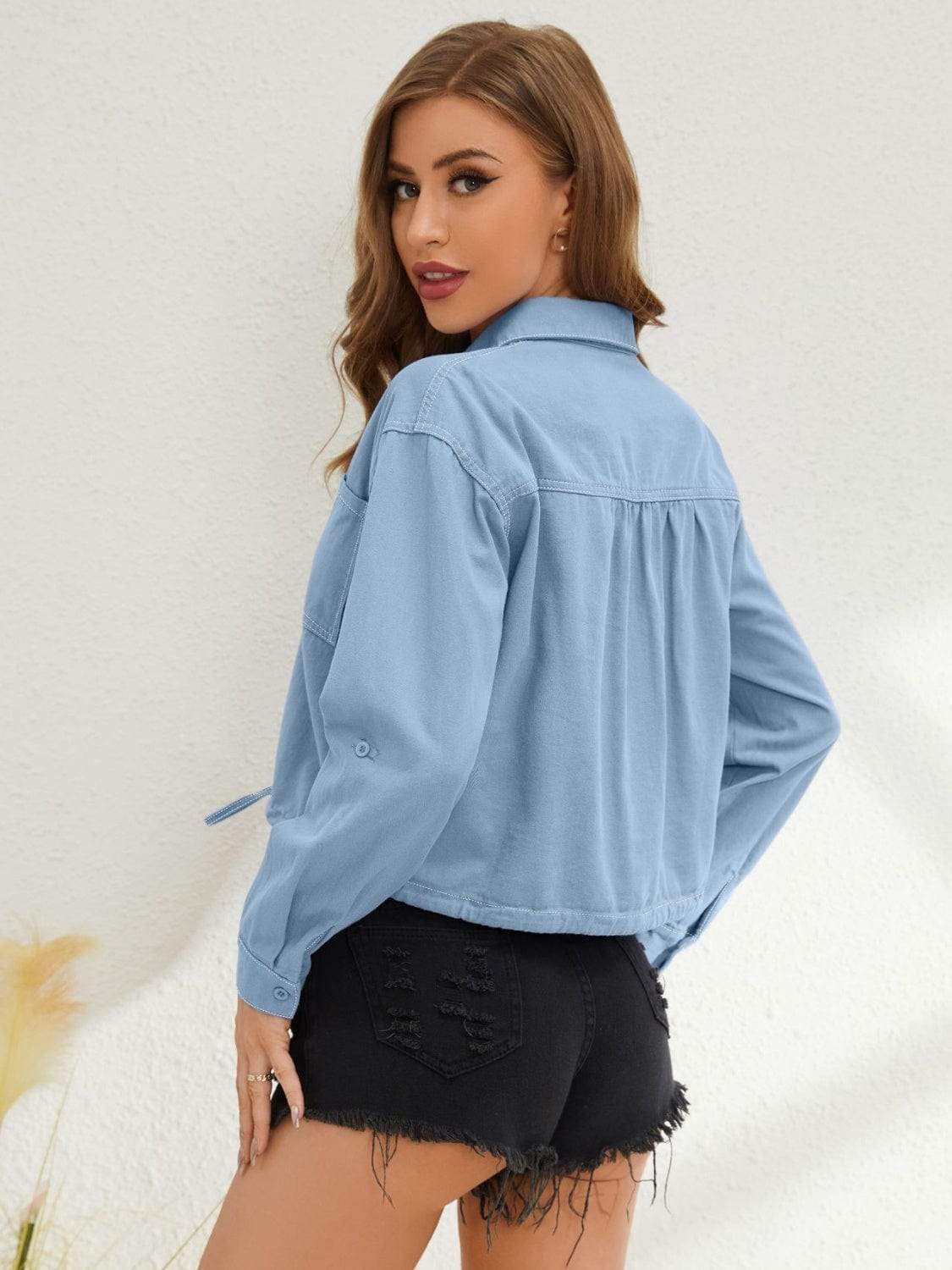 Collared Neck Long Sleeve Shirt - Trendsi - Flyclothing LLC