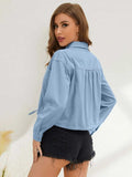 Collared Neck Long Sleeve Shirt - Trendsi - Flyclothing LLC