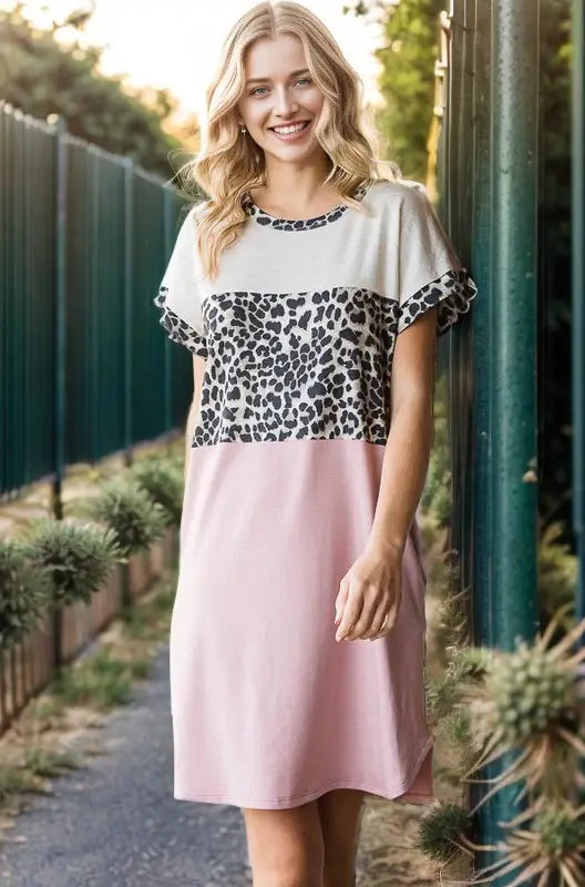 Heimish Full Size Solid Color Block and Animal Mini Dress Plus Size - Trendsi - Flyclothing LLC
