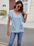 Ruffled V-Neck Short Sleeve Top - Trendsi