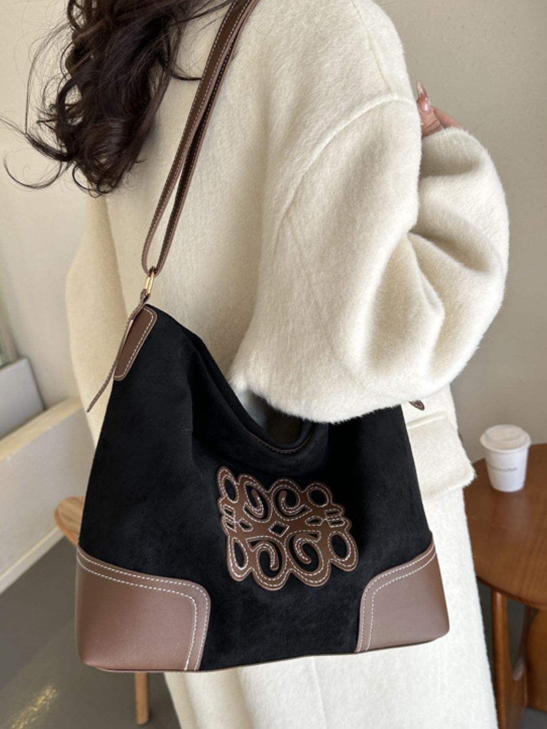 Suede Patch Adjustable Strap Tote Bag - Trendsi - Flyclothing LLC