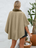 Fuzzy Trim Open Front Poncho - Trendsi - Flyclothing LLC
