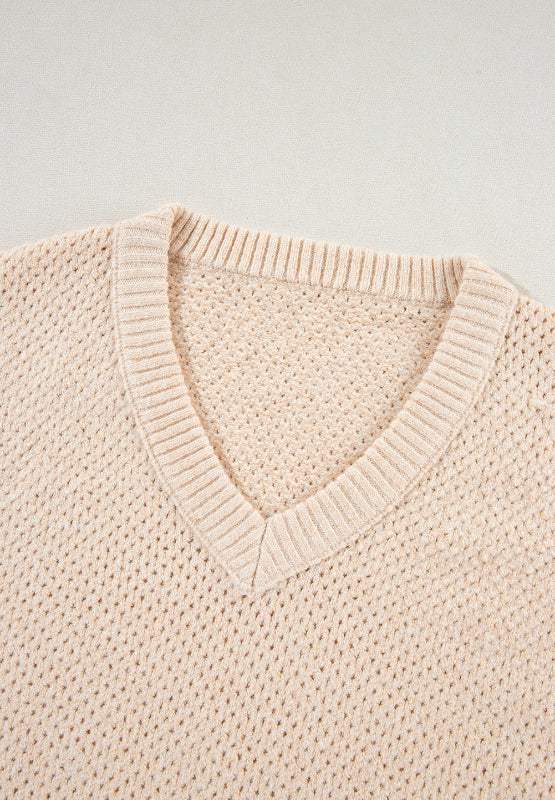 V-Neck Dropped Shoulder Long Sleeve Sweater - Trendsi - Flyclothing LLC