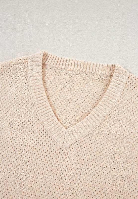 V-Neck Dropped Shoulder Long Sleeve Sweater - Trendsi - Flyclothing LLC