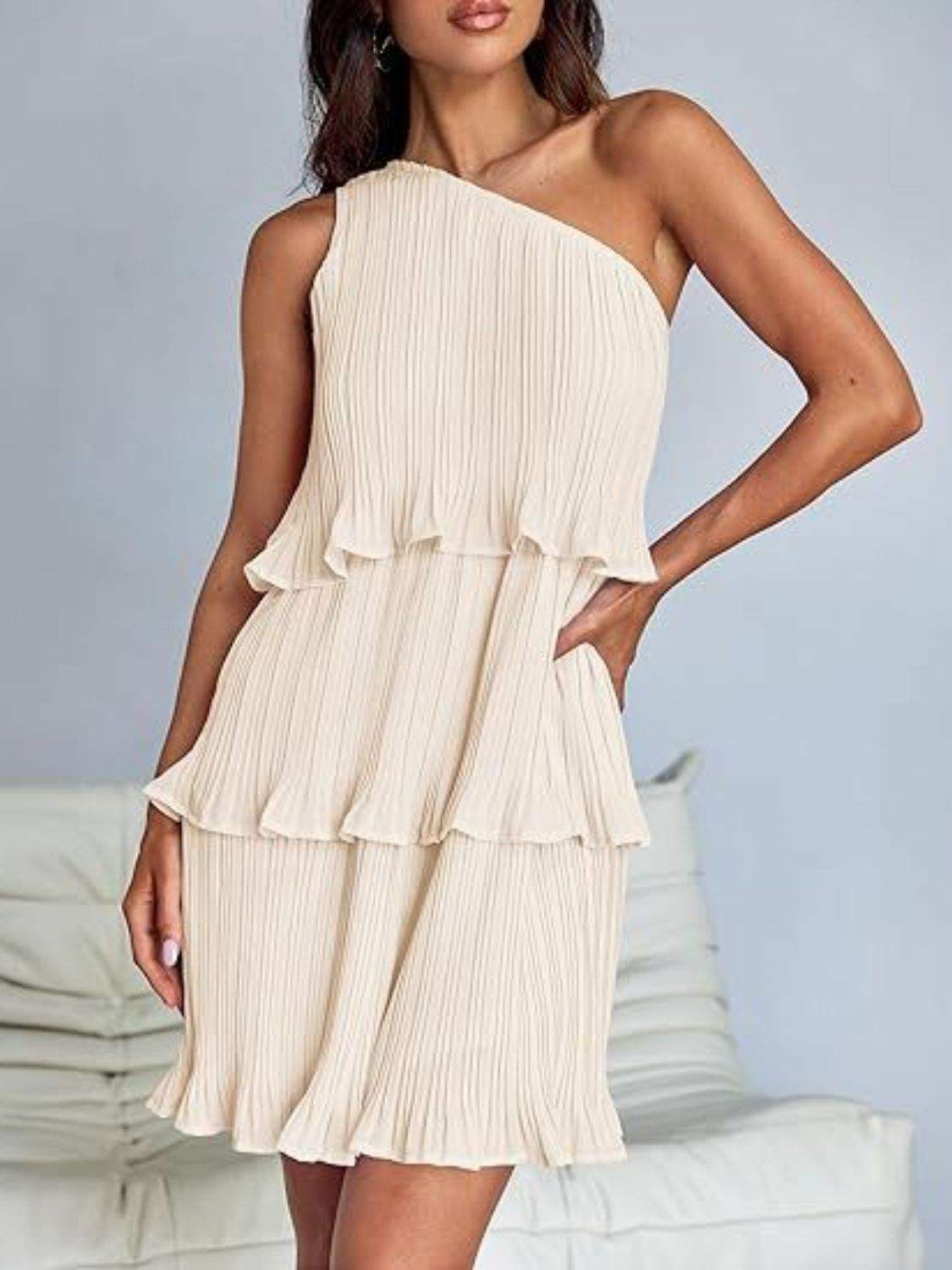 Layered Single Shoulder Mini Dress - Trendsi - Flyclothing LLC