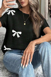 Bow Pattern Knit Short Sleeve Sweater - Trendsi - Flyclothing LLC