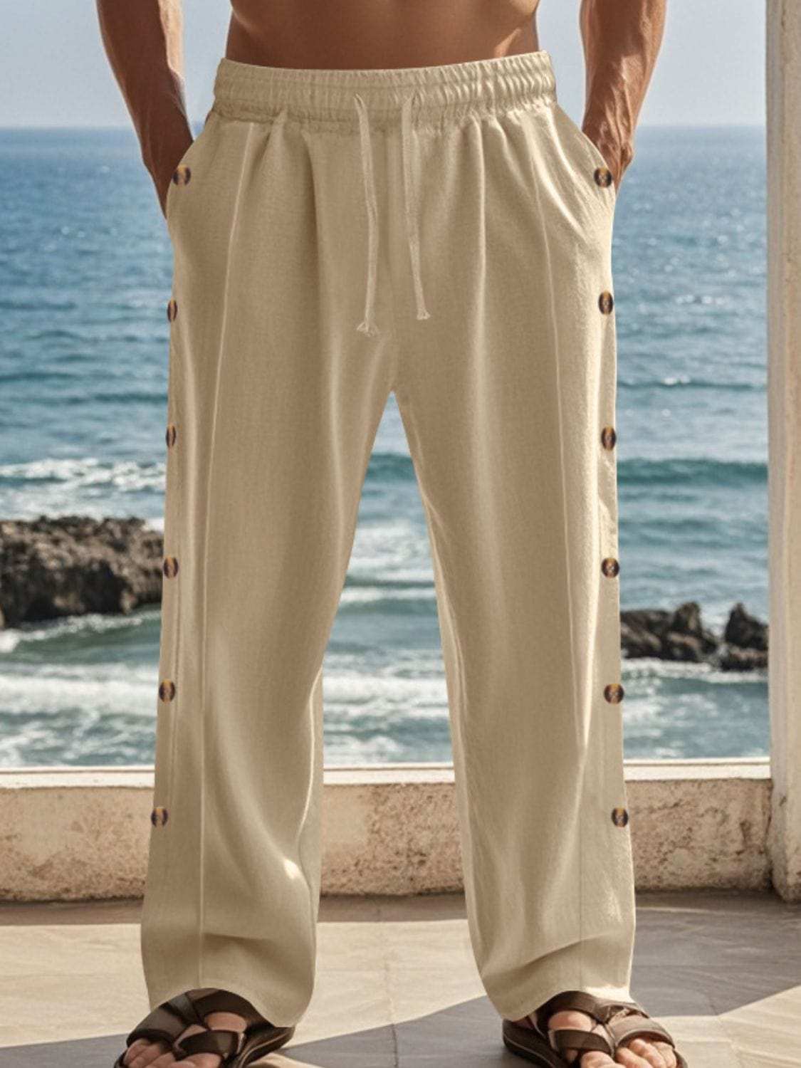 Men's Full Size Side Button Wide Leg Pants Plus Size - Trendsi - Flyclothing LLC