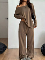 Full Size Comfortable Loose Fit One-Shoulder T-Shirt and Pants Set Plus Size - Trendsi - Flyclothing LLC