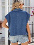 Buttoned Up Collared Neck Denim Top - Trendsi