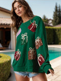 Sequin Gift Box Long Sleeve Sweatshirt - Trendsi