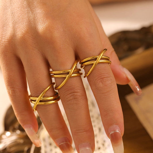 18K Gold-Plated Crisscross Ring - Trendsi