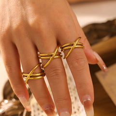 18K Gold-Plated Crisscross Ring - Trendsi