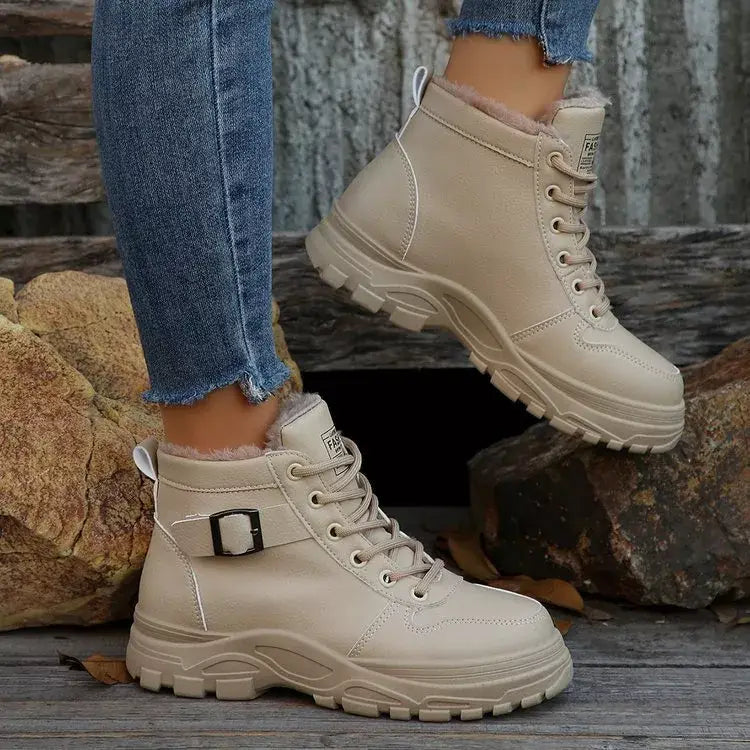 Warm Lined Ankle Boots with Buckle Detail - Trendsi - Flyclothing LLC