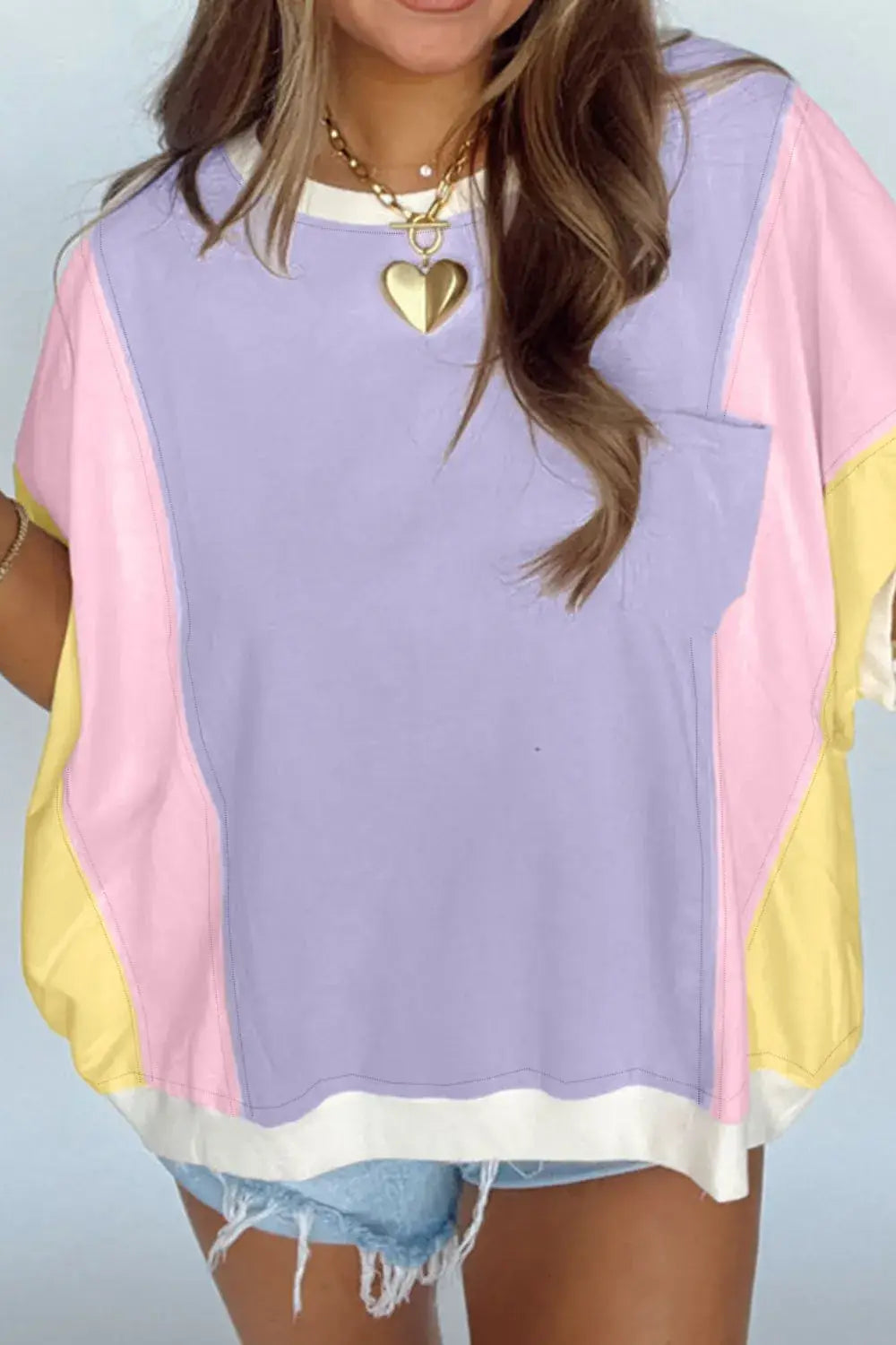 Color Block Patchwork Half Sleeve Oversized T Shirt - Trendsi - Flyclothing LLC