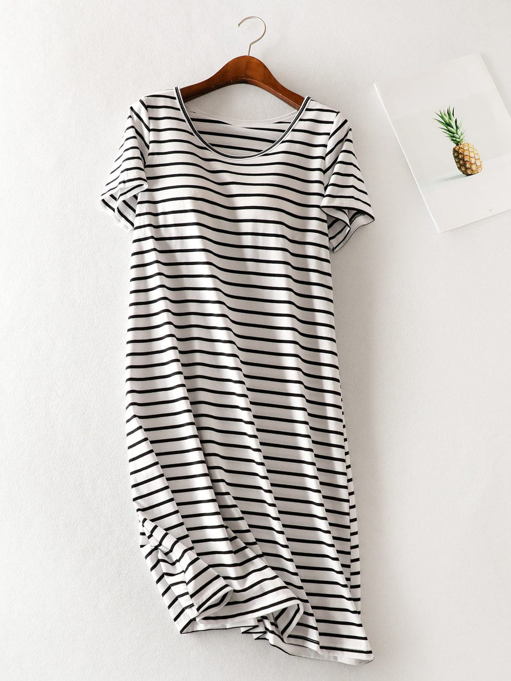 Striped Round Neck Short Sleeve Dress - Trendsi