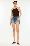 Kancan High Waist Raw Hem Denim Shorts - Trendsi - Flyclothing LLC